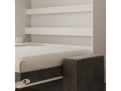 SMARTBett 160x200 Schrankbett Horizontal M2 (Tiefe 55cm) WEISS inkl.SOFA Anthrazit Armlehnen 26 cm