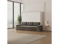 SMARTBett 160x200 Schrankbett Horizontal M2 (Tiefe 55cm) WEISS inkl.SOFA Anthrazit Armlehnen 26 cm