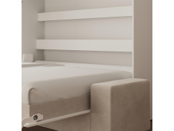 SMARTBett 160x200 Schrankbett Horizontal M2 (Tiefe 55cm) WEISS inkl.SOFA Sandgrau Armlehnen 11 cm