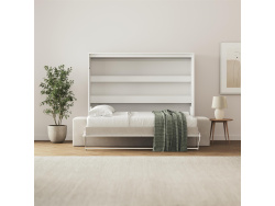 SMARTBett 160x200 Schrankbett Horizontal M2 (Tiefe 55cm) WEISS inkl.SOFA Sandgrau Armlehnen 11 cm