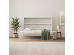 SMARTBett 160x200 Schrankbett Horizontal M2 (Tiefe 55cm) WEISS inkl.SOFA Sandgrau Armlehnen 26 cm