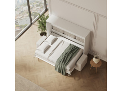 SMARTBett 160x200 Schrankbett Horizontal M2 (Tiefe 55cm) WEISS inkl.SOFA Sandgrau Armlehnen 26 cm