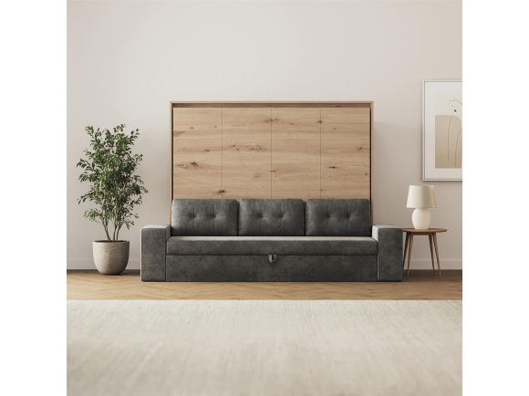 SMARTBett 160x200 Wall Bed Horizontal M2 (Depth 55cm) Wild Oak incl. SOFA