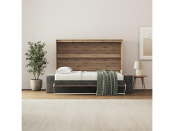 SMARTBett 160x200 Schrankbett Horizontal M2 (Tiefe 55cm) Wildeiche inkl.SOFA Anthrazit Armlehnen 26 cm