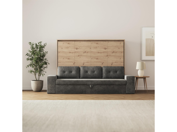 SMARTBett 140x200 Murphy Bed Horizontal M2 (Depth 55cm) Wild Oak  incl. SOFA Anthracite Armrests 11 cm