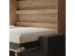 SMARTBett 140x200 Murphy Bed Horizontal M2 (Depth 55cm) Wild Oak  incl. SOFA Anthracite Armrests 11 cm