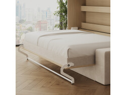 SMARTBett 140x200 Wall Bed Horizontal M2 (Depth 55cm) Kaiser Eiche incl. SOFA sand gray Armrests 11 cm