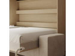 SMARTBett 140x200 Wall Bed Horizontal M2 (Depth 55cm) Kaiser Eiche incl. SOFA sand gray Armrests 11 cm