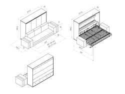 SMARTBett 140x200 Wall Bed Horizontal M2 (Depth 55cm) Pearl  Grey withl. SOFA Anthracite