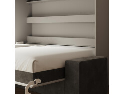 SMARTBett 140x200 Murphy  Bed Horizontal M2 (Depth 55cm) Pearl  Grey withl. SOFA Anthracite Armrests 11 cm