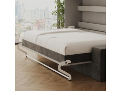 SMARTBett 140x200 Murphy  Bed Horizontal M2 (Depth 55cm) Pearl  Grey withl. SOFA Anthracite Armrests 11 cm