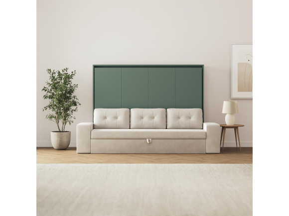 SMARTBett 140x200 Wall Bed Horizontal M2 (Depth 55cm) Roock Green withl. SOFA
