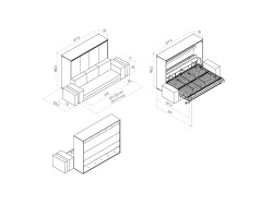 SMARTBett 140x200 Wall Bed Horizontal M2 (Depth 55cm) Roock Green withl. SOFA Sand Grey