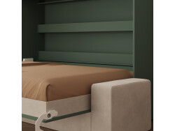 SMARTBett 140x200 Wall Bed Horizontal M2 (Depth 55cm) Roock Green withl. SOFA Sand Grey