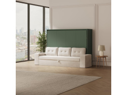 SMARTBett 140x200 Wall Bed Horizontal M2 (Depth 55cm) Roock Green withl. SOFA