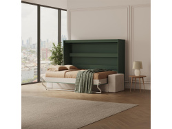 SMARTBett 140x200 Wall Bed Horizontal M2 (Depth 55cm) Roock Green withl. SOFA