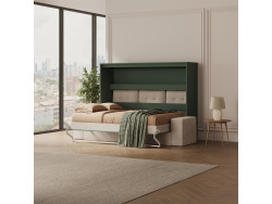 SMARTBett 140x200 Wall Bed Horizontal M2 (Depth 55cm) Roock Green withl. SOFA