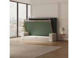 SMARTBett 140x200 Wall Bed Horizontal M2 (Depth 55cm) Roock Green withl. SOFA