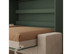 SMARTBett 140x200 Wall Bed Horizontal M2 (Depth 55cm) Roock Green withl. SOFA