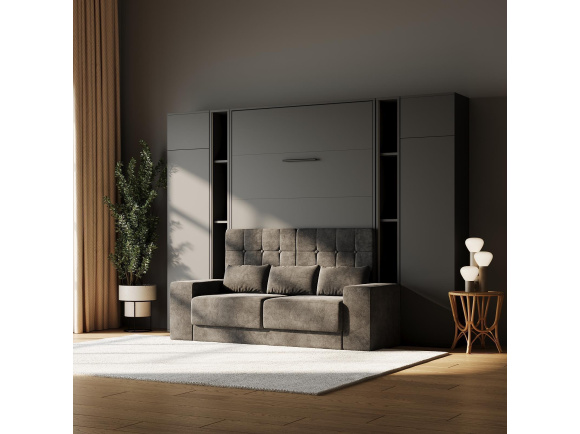 SMARTBett SET Schrankbett M1 140x200 mit Sofa Anthrazit – inkl. Regale & Hochschränke in verschiedenen Farben