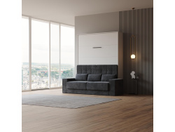 SMARTBett SET Schrankbett M1 140x200 Weiss mit Sofa – inkl. Regale & Hochschränke Weiss
