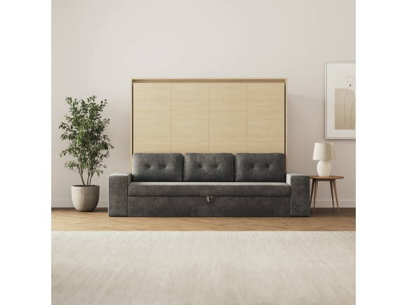 SMARTBett 160x200 Schrankbett Horizontal M2 (Tiefe 55cm) Kaiserbereg Eiche inkl.SOFA Anthrazit
