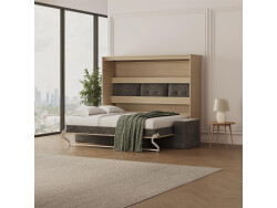 SMARTBett 160x200 Schrankbett Horizontal M2 (Tiefe 55cm) Kaiserbereg Eiche inkl.SOFA Anthrazit Armlehnen 11 cm