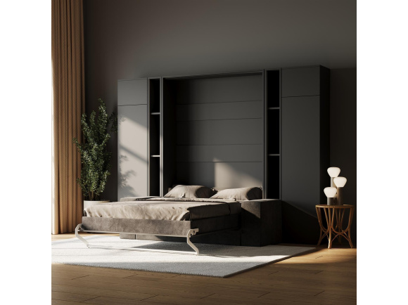SMARTBett SET Schrankbett M1 160x200 inkl. Regale & Hochschränke und SOFA