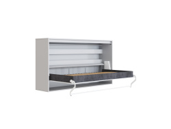 SMARTBett Schrankbett 100x200  Horizontal (M2 55cm Tiefe)  Perlgrau/Weiss Hochglanz
