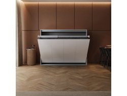 SMARTBett Schrankbett 100x200  Horizontal (M2 55cm Tiefe)  Perlgrau/Weiss Hochglanz