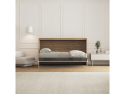 SMARTBett Schrankbett 100x200  Horizontal (M2 55cm Tiefe)  Wildeiche/Weiss Hochglanz