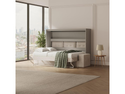 SMARTBett Schrankbett mit Sofa (M2 55cm Tiefe) 160x200 Horizontal Perlgrau Sandgrau Armlehnen 26 cm