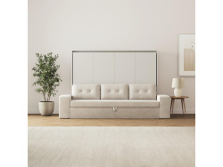 SMARTBett Schrankbett mit Sofa (M2 55cm Tiefe) 160x200 Horizontal Perlgrau Sandgrau Armlehnen 26 cm