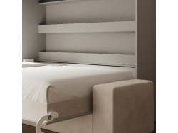 SMARTBett Schrankbett mit Sofa (M2 55cm Tiefe) 160x200 Horizontal Perlgrau Sandgrau Armlehnen 26 cm