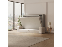 SMARTBett Schrankbett mit Sofa (M2 55cm Tiefe) 160x200 Horizontal Perlgrau Sandgrau Armlehnen 26 cm