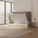 SMARTBett Schrankbett mit Sofa (M2 55cm Tiefe) 160x200 Horizontal Perlgrau Sandgrau Armlehnen 26 cm