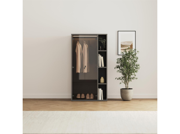SMARTBett Wardrobe STA.2.0016 (M2 Series Depth 55cm) Height 168.2cm Anthracite/ with 2 glass doors