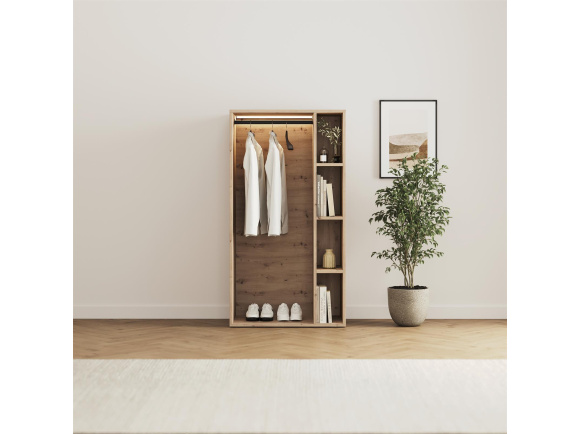 SMARTBett Wardrobe STA.2.0016 (M2 Series Depth 55cm) Height 168.2cm Wild oak/ door stone green