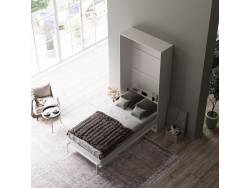 SMARTBett Classic Murphy Bed 100x200cm Vertical White /White  High Gloss  Folding Wall Bed