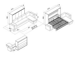 SMARTBett Murphy Bed 160x200 Horizontal M2 (Depth 55cm) Anthracite with Corner Sofa
