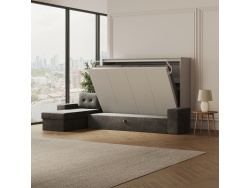 SMARTBett Schrankbett 140x200 Horizontal M2 (Tiefe 55cm) Perlgrau mit Ecksofa Anthrazit