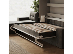 SMARTBett Schrankbett 140x200 Horizontal M2 (Tiefe 55cm) Perlgrau mit Ecksofa Anthrazit