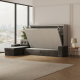 SMARTBett Schrankbett 140x200 Horizontal M2 (Tiefe 55cm) Perlgrau mit Ecksofa Anthrazit