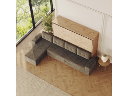 SMARTBett Schrankbett 140x200 Horizontal M2 (Tiefe 55cm) Wildeiche mit Ecksofa