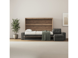 SMARTBett Schrankbett 140x200 Horizontal M2 (Tiefe 55cm) Wildeiche mit Ecksofa
