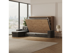 SMARTBett Schrankbett 140x200 Horizontal M2 (Tiefe 55cm) Wildeiche mit Ecksofa
