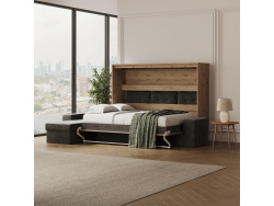 SMARTBett Schrankbett 140x200 Horizontal M2 (Tiefe 55cm) Wildeiche mit Ecksofa
