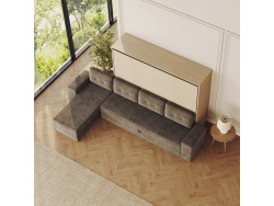 SMARTBett Schrankbett 140x200 Horizontal M2 (Tiefe 55cm) Kaiserberg Eiche mit Ecksofa Anthtazit