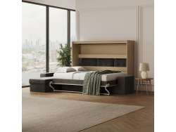 SMARTBett Schrankbett 140x200 Horizontal M2 (Tiefe 55cm) Kaiserberg Eiche mit Ecksofa Anthtazit