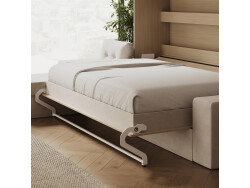 SMARTBett Schrankbett 140x200 Horizontal M2 (Tiefe 55cm) Kaiserberg Eiche mit Ecksofa Sandgrau | Armlehnen 11 cm